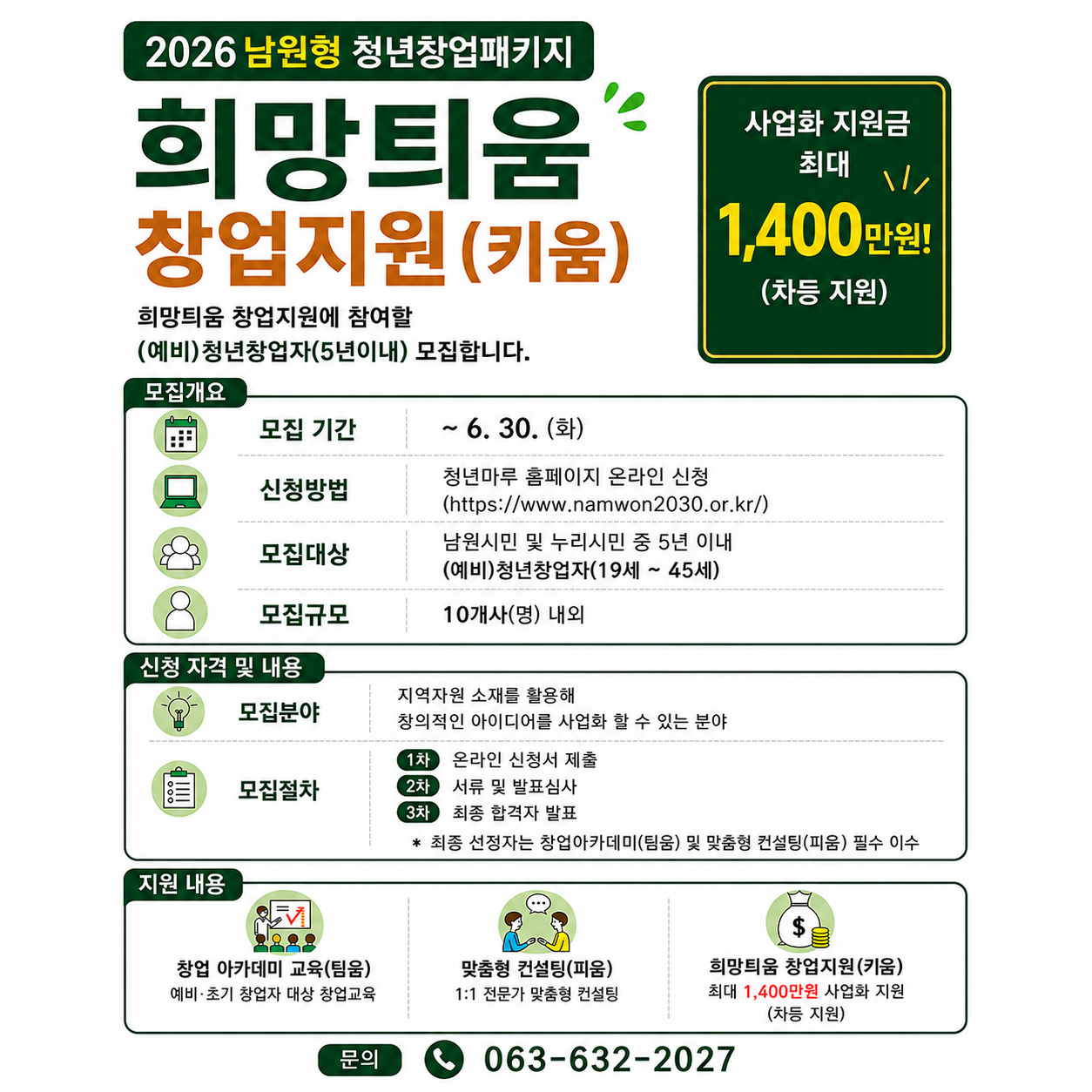 [2026년 남원형 청년창업패키지] 희망틔움 창업지원(키움) 